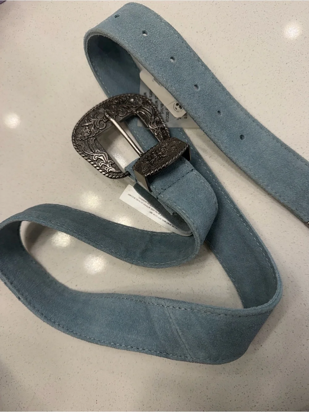 Free People Powder Blue Suede Black Rock Western Buckle Belt